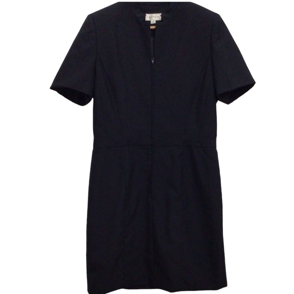 𝅺FREDA’S Designer dress wool blend short sleeves navy blue size 12